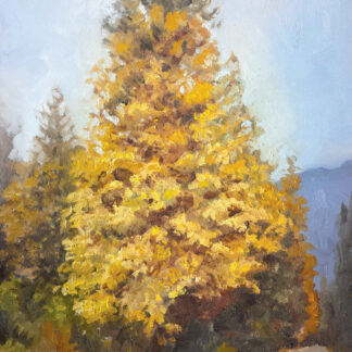 oil painting of a tree by the road in Fall