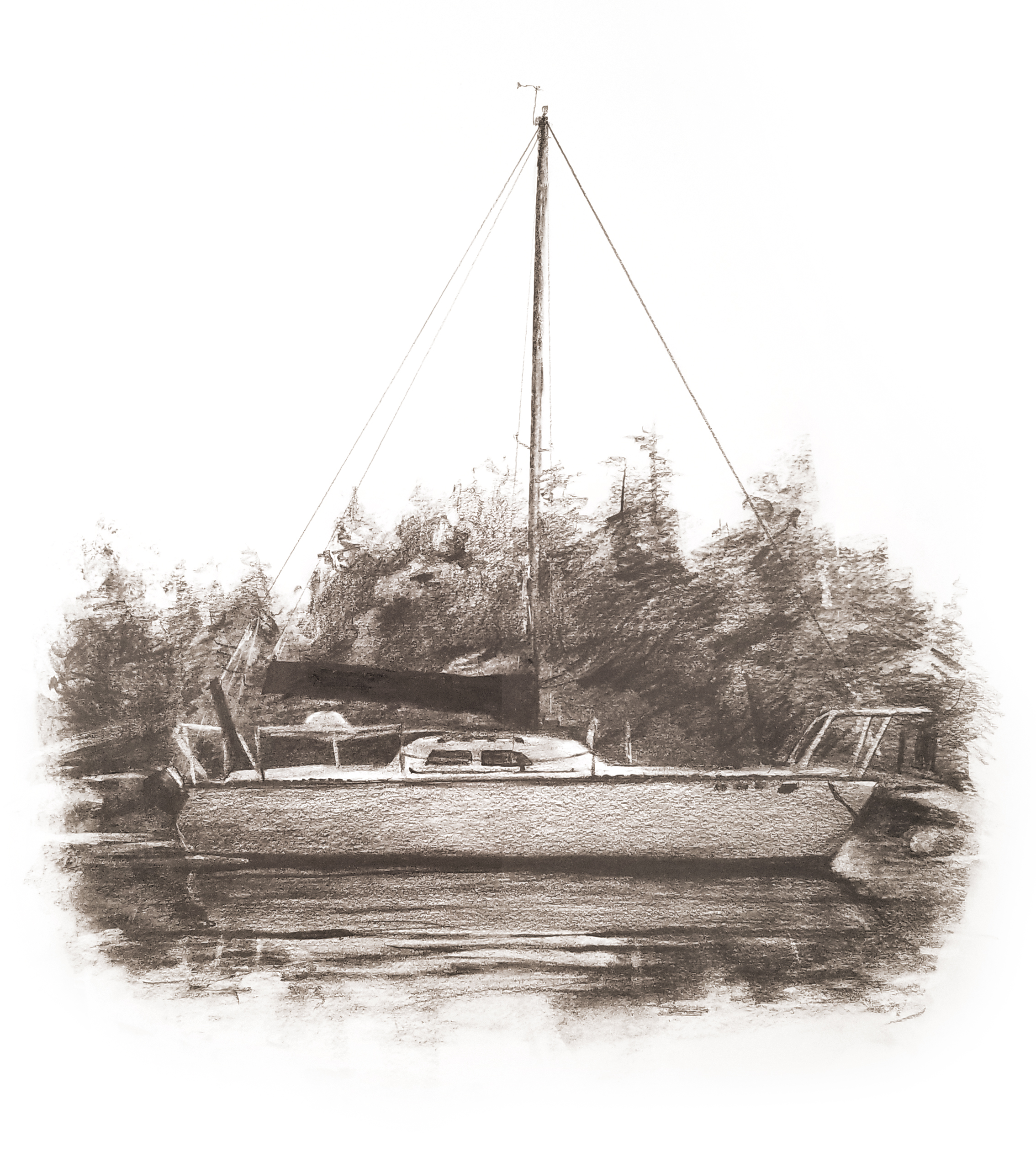 Orcas Island Sailboat Art Print Drawing